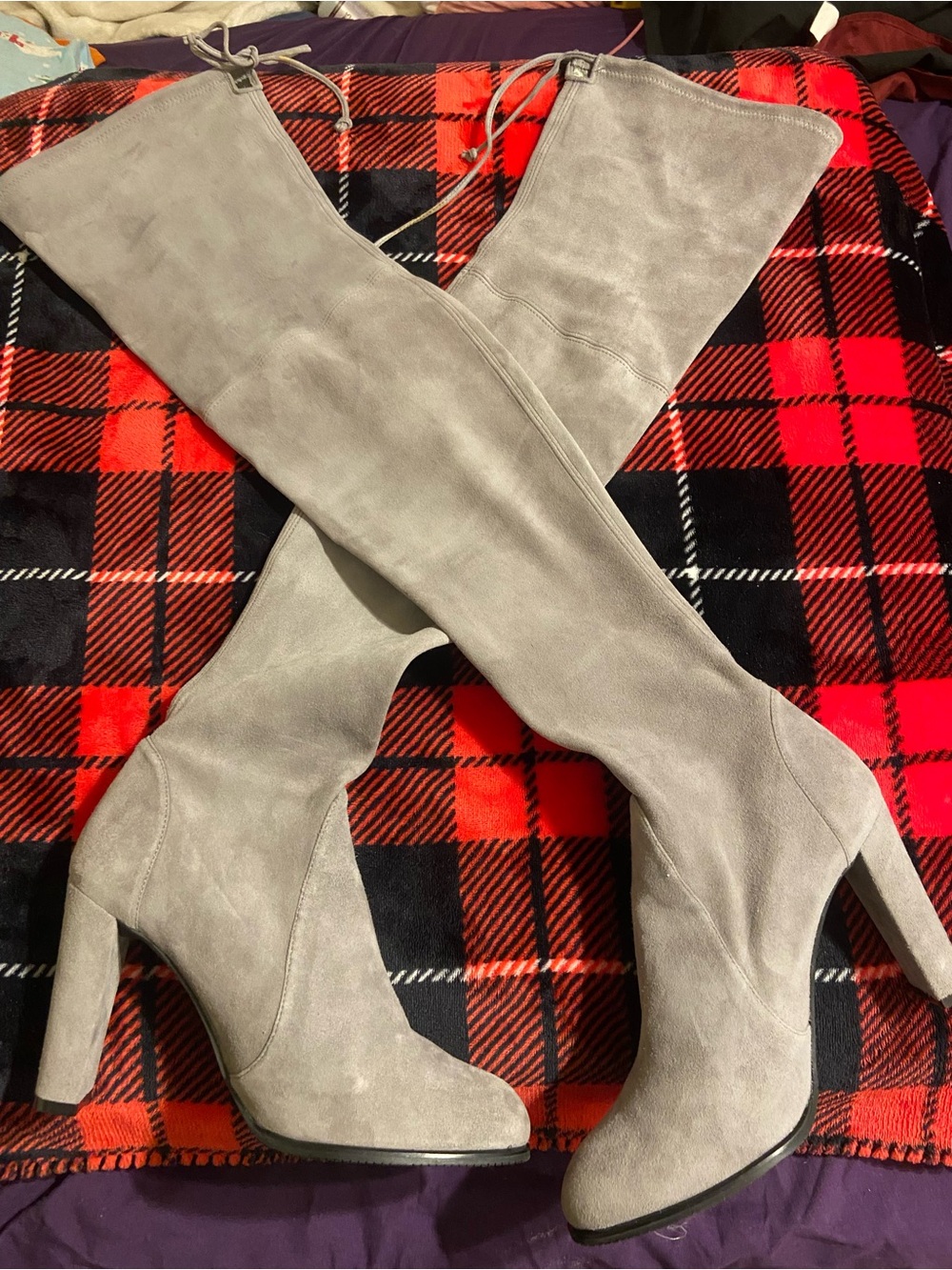 Stuart Weitzman-Over-the-Knee Suede Block Heel Boots - - Picture 1 of 5